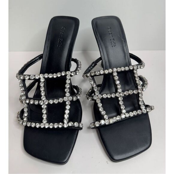 Open Edit Sandals Size 7 Black Open Toe Sparkling Crystals Lightweight - Picture 3 of 9